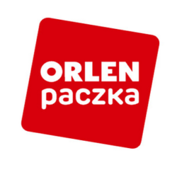 Czerwone logo z białym napisem "ORLEN paczka".